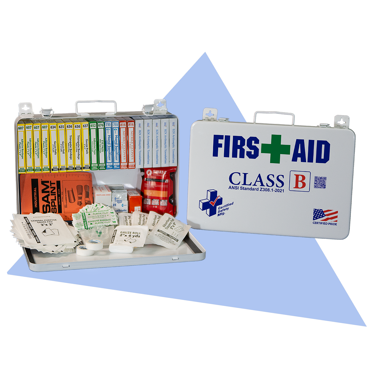 ANSI Z308.1-2021 Class B First Aid Kit – 211 Piece – Metal Case