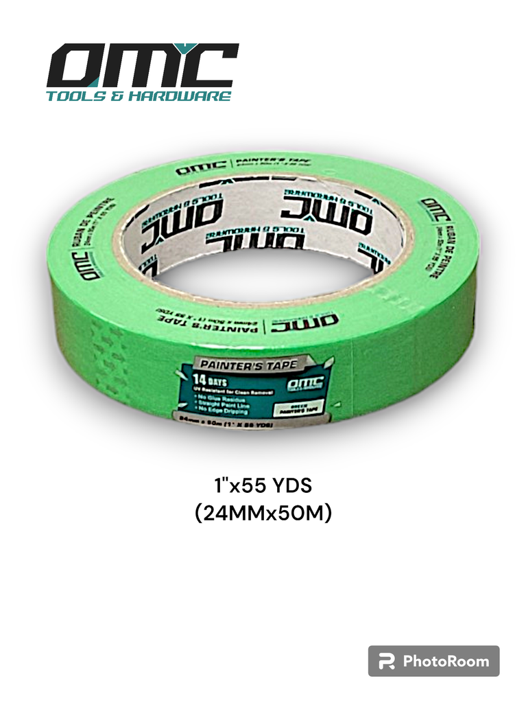 1" x 55 YDS (24mm x 50m) Green Painter’s Tape – Contractor Grade Crepe Paper (Case of 48 Rolls)