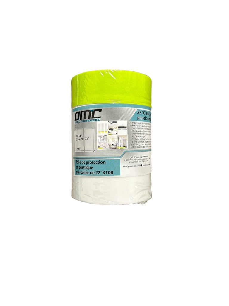 22" x 108' Pre‑Taped Plastic Drop Cloth – 55CM x 33M (50 Rolls per Case)